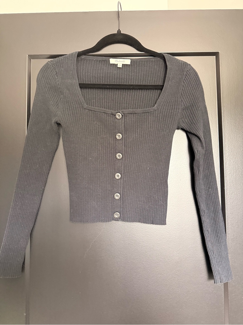 Madewell Ribbed Button-Front Square Neck Cardigan